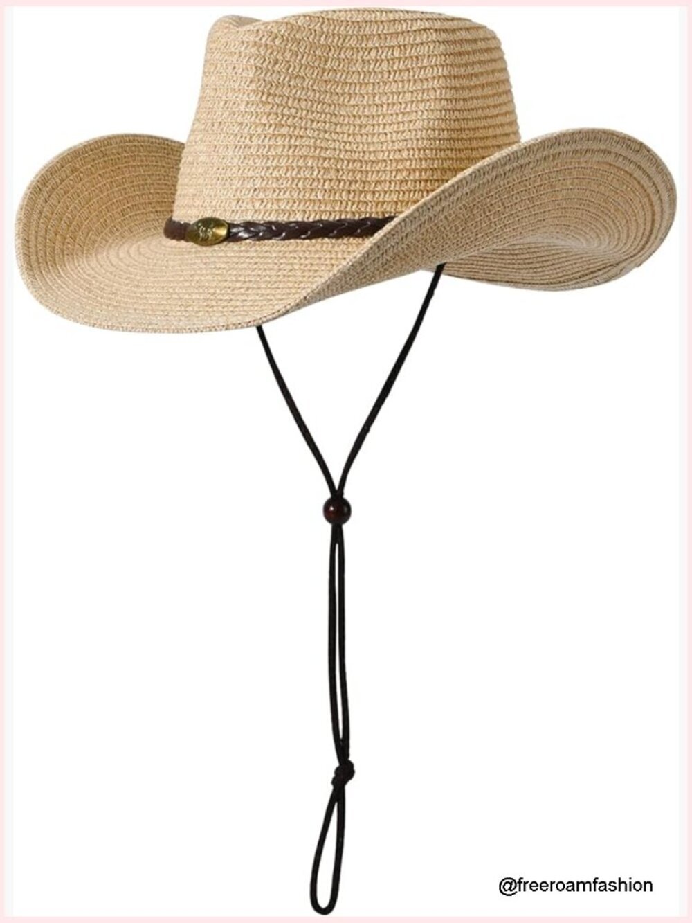 Wide Brim Straw Cowboy Hat with Chin Strap for Sun Protection